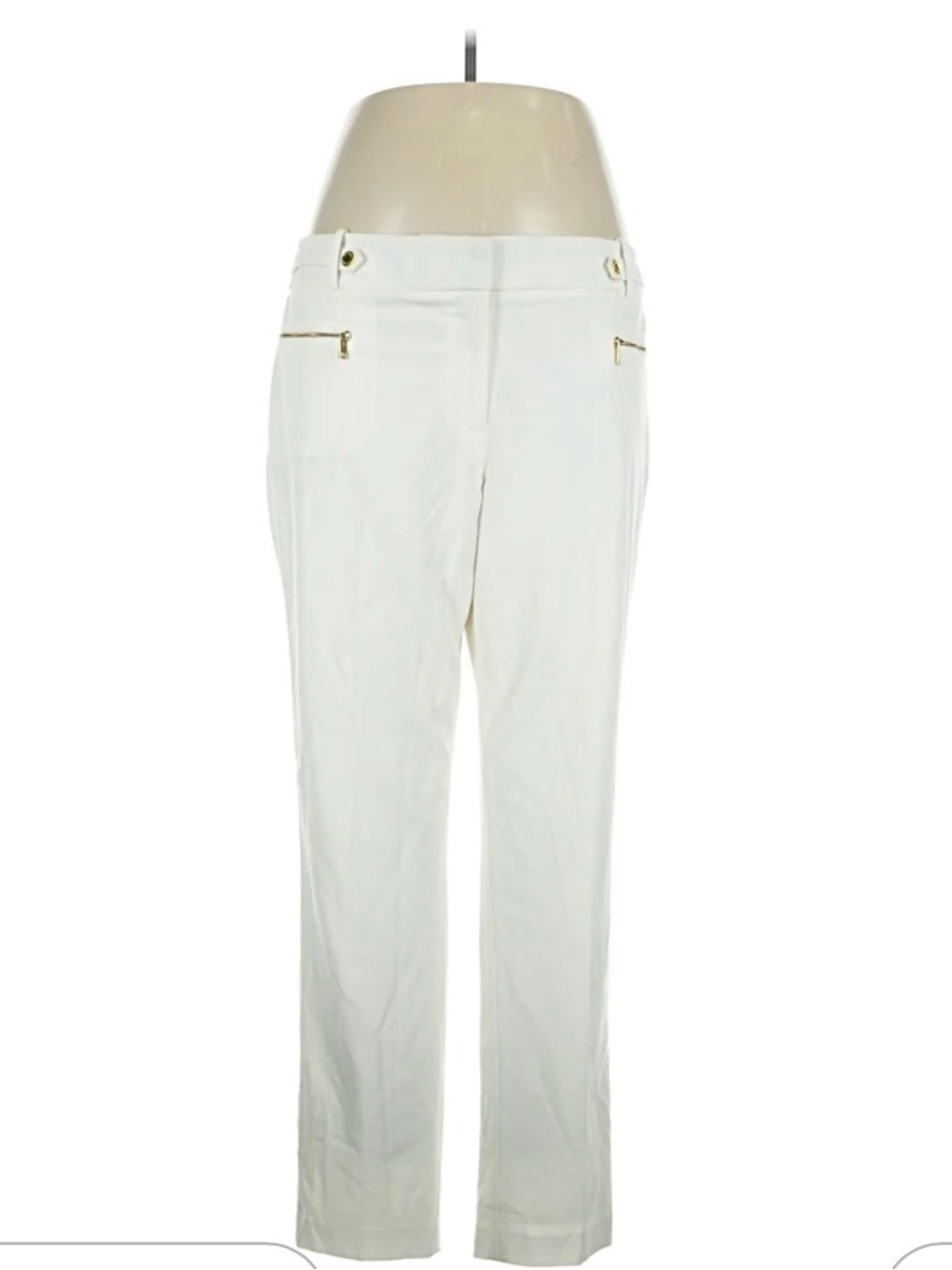 Calvin Klein Cream Straight-Leg Trousers with Gold Zipper Accents